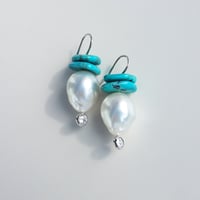 Image 4 of South Sea Pearl & Turquoise Earrings 