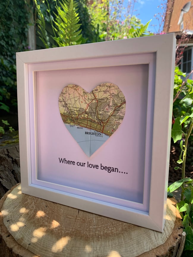Personalised Vintage Map Heart (Framed)