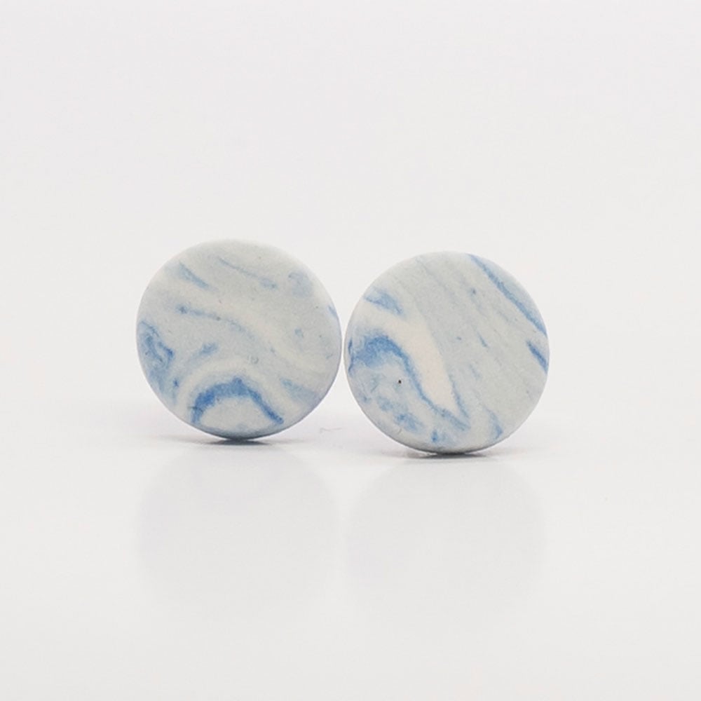 Image of Handmade Australian porcelain stud earrings - blue and white swirls
