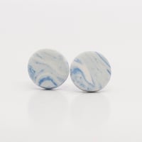 Handmade Australian porcelain stud earrings - blue and white swirls