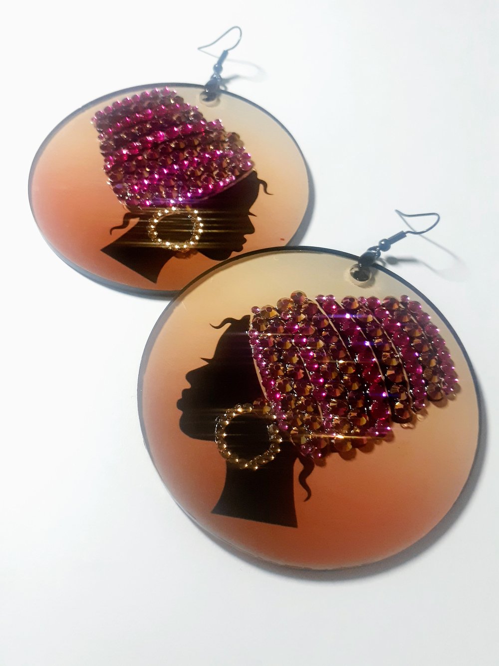 Image of Melanin Queen Head wrap rhinestone Afrocentric earrings