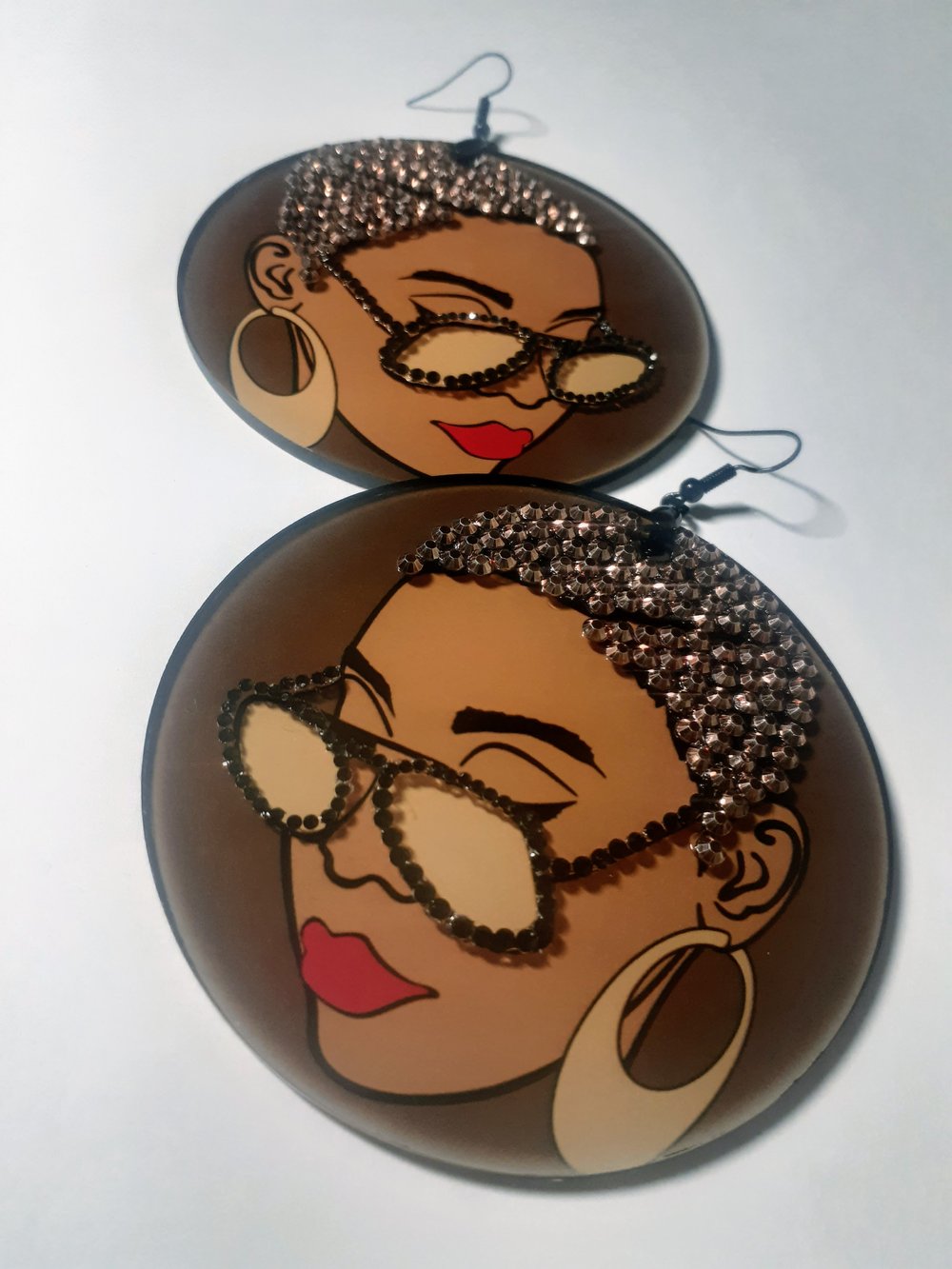 Image of TWA Queen Custom Rhinestone Black Culture earrings