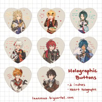 Image 2 of *Last Batch* Genshin Boys - Holographic Heart Buttons