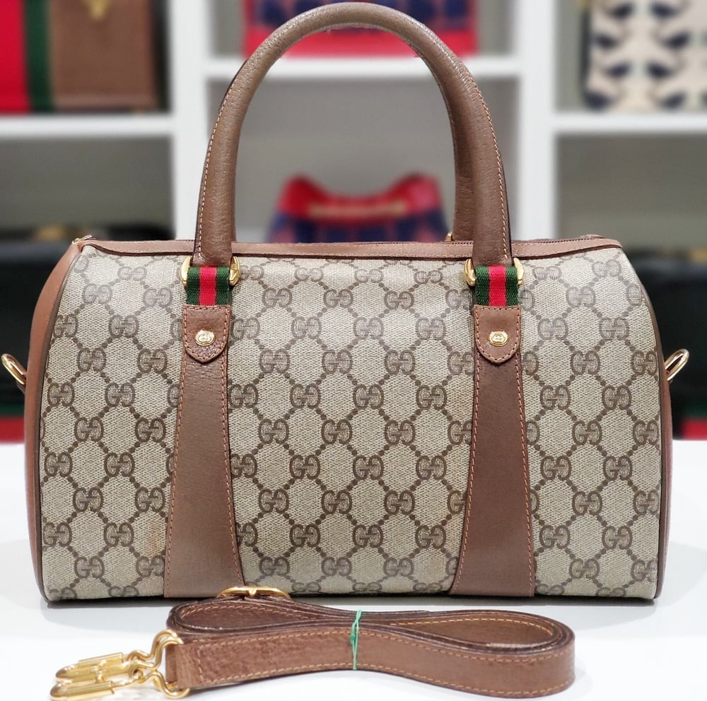 Image of Vtg Gucci Brown Monogram Boston Bag