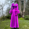Shocking Violet Marabou-cuffed "Beverly" Dressing Gown