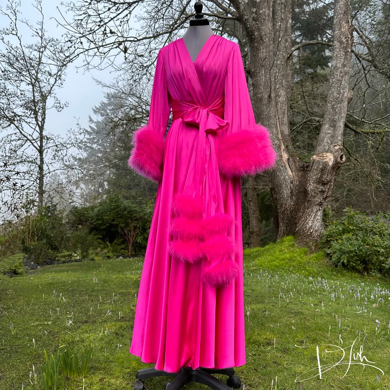 Totally Pink Marabou-cuffed "Beverly" Dressing Gown Image 4