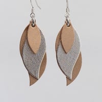 Image 1 of Handmade Australian leather leaf earrings - Matte golds and metallic silver [LMR-096]