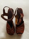 early 70s CHEROKEE wood + leather platform sandals