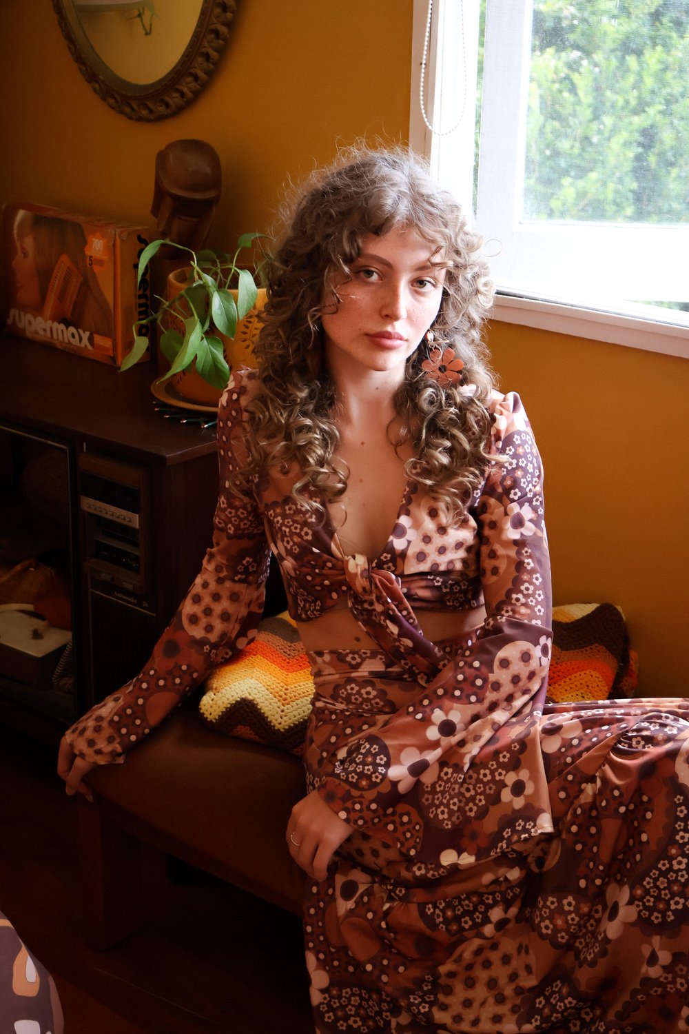 Woodstock Bell Sleeve Tie Top In Magic Carpet