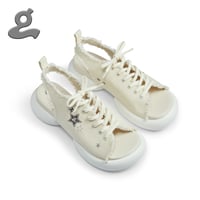 Image 1 of White Logo Lace-up Sandals