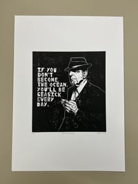 Image 1 of Leonard Cohen. Hand Made. Original A4 linocut print. Limited and Signed. Art.