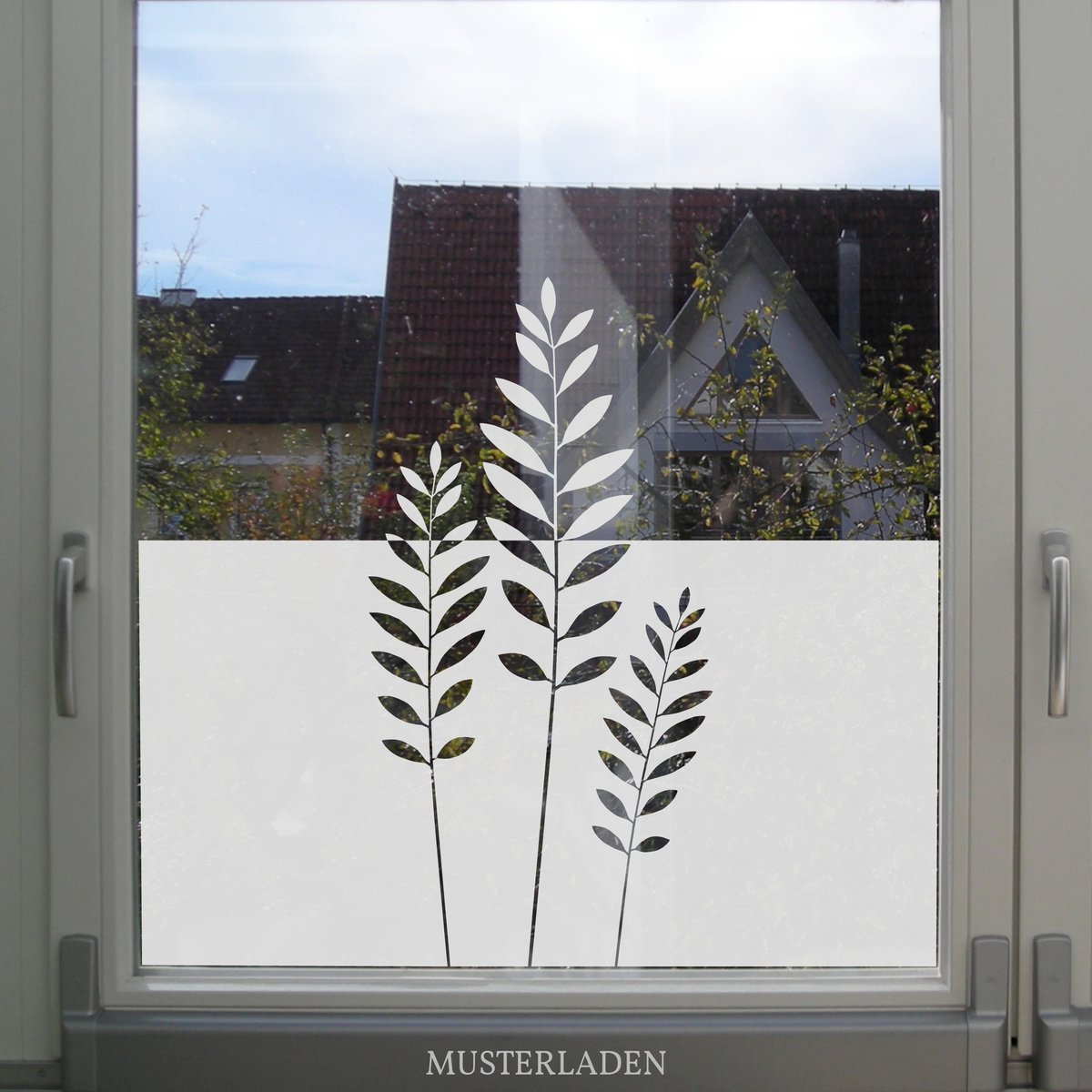 Milchglasfolie mit Zweigen - dekorativer Sichtschutz, Fensterfolie  Naturmotiv