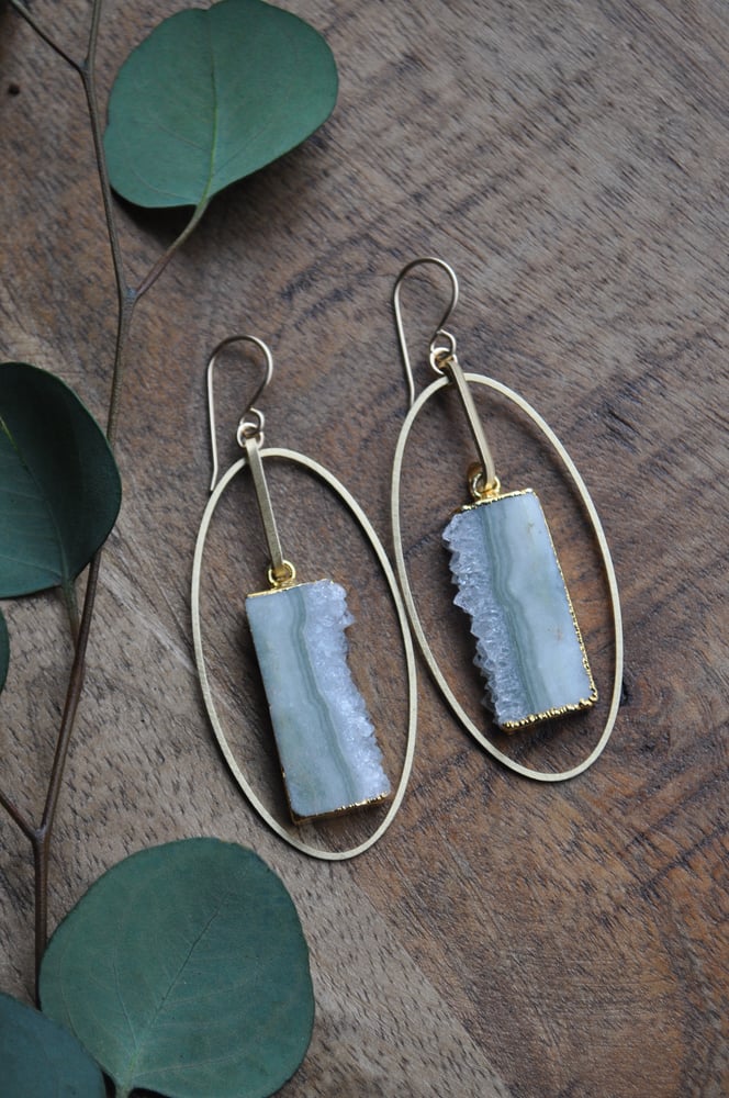 Image of OOAK Amethyst Slice Oval Hoops (Item 5B)