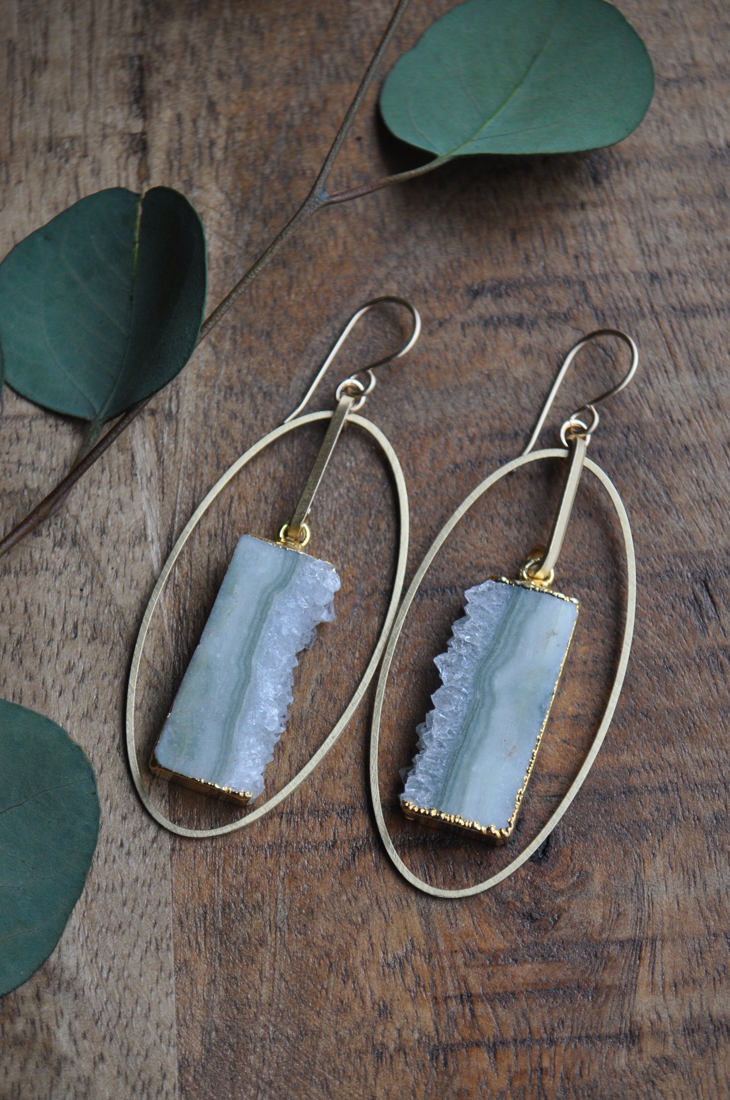 Image of OOAK Amethyst Slice Oval Hoops (Item 5B)