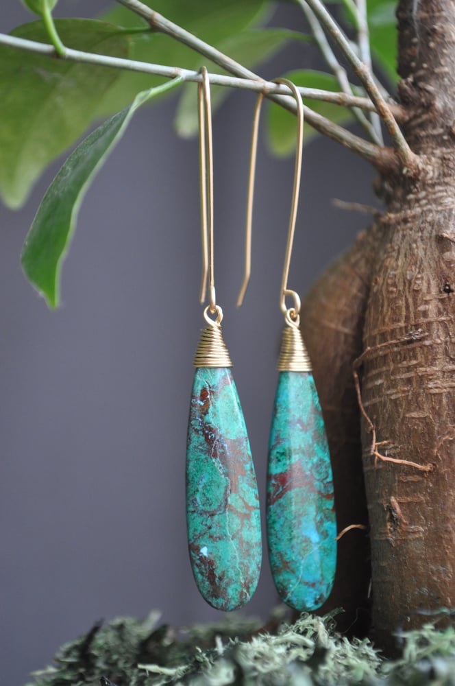Image of OOAK Chrysocolla and Malachite Teardrop Dangles