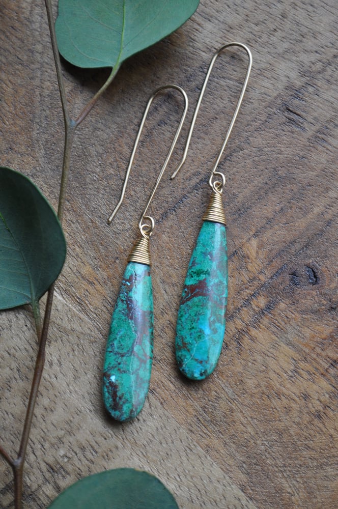 Image of OOAK Chrysocolla and Malachite Teardrop Dangles