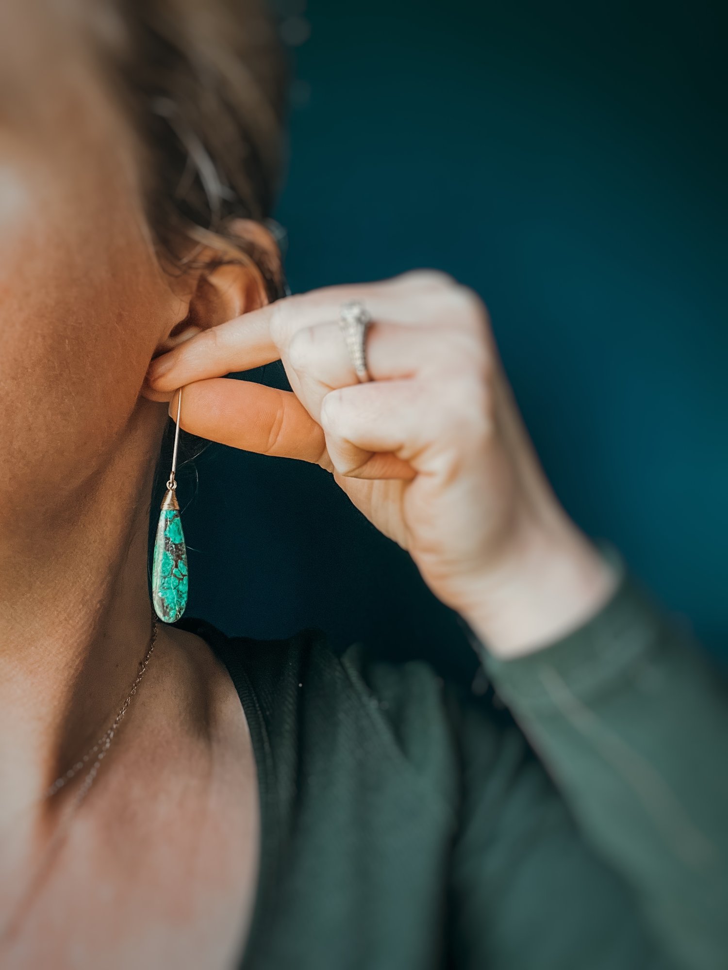 Image of OOAK Chrysocolla and Malachite Teardrop Dangles