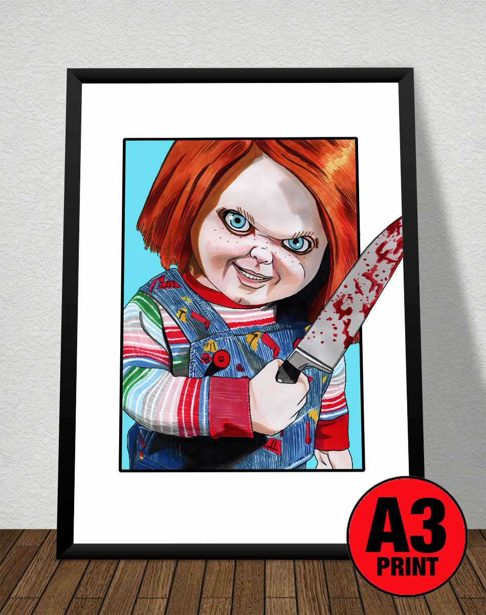 Child's Play 'Chucky' A3 (16" x 12") Signed Print Comic Style Illustration