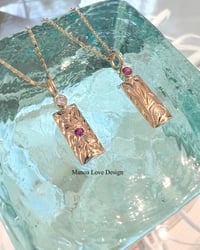 Image 1 of 14k solid gold diamond & pink sapphire Hawaii bar 
