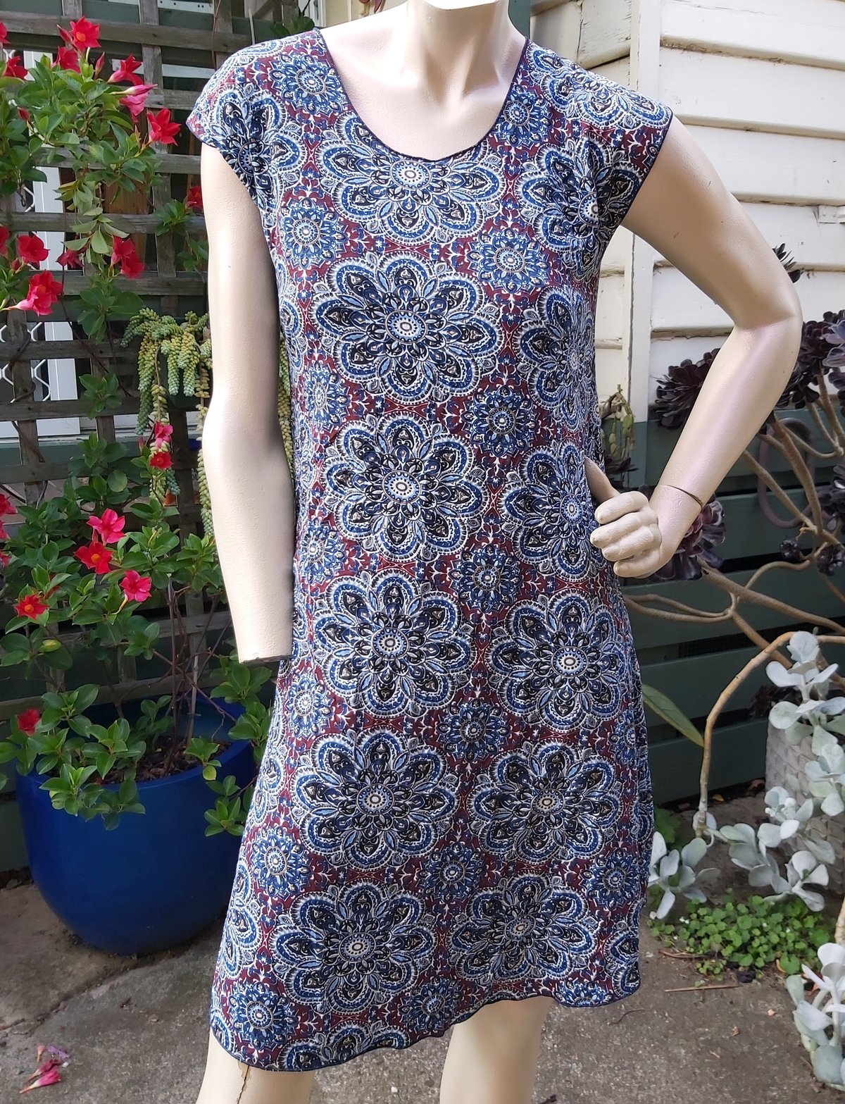 Image of Maroon/blue flower dress