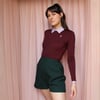 Phuncle Long Sleeve Cropped Merino T Sweater - Mulberry