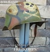 Replica WWI German M-1918 "Cut-out" Helmet & Leather Liner. Camouflage Pattern.  Freikorps