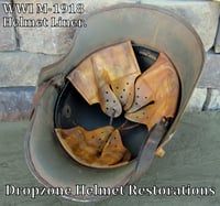 Image 5 of Replica WWI German M-1918 "Cut-out" Helmet & Leather Liner. Camouflage Pattern.  Freikorps