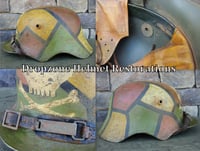 Image 3 of Replica WWI German M-1918 "Cut-out" Helmet & Leather Liner. Camouflage Pattern.  Freikorps