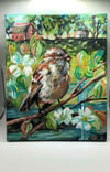 Spring Perching– Tree Sparrow  bird painting