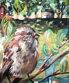 Spring Perching– Tree Sparrow  bird painting