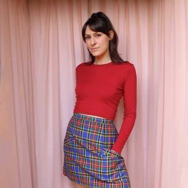 Image of Phuncle Long Sleeve Cropped Merino T Shirt - Ruby