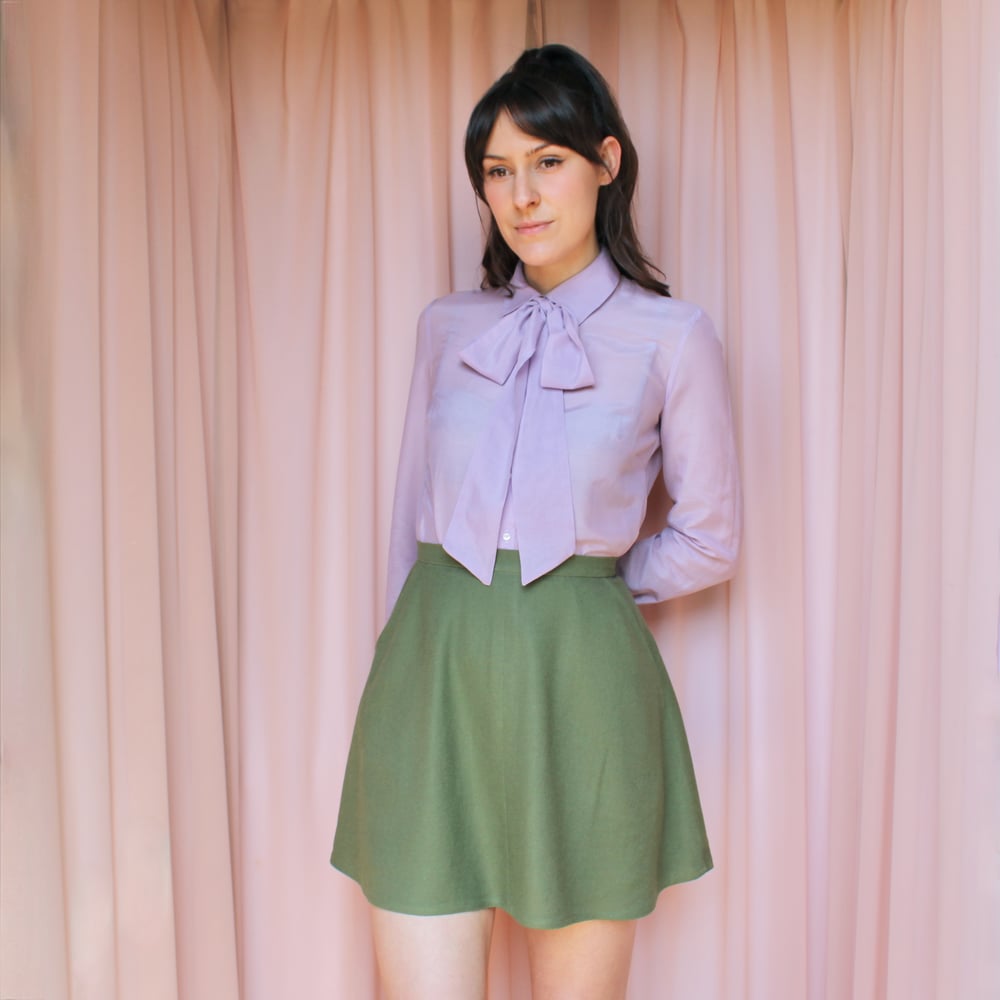 Image of Silk Cotton Lilac Phuncle Bow Blouse
