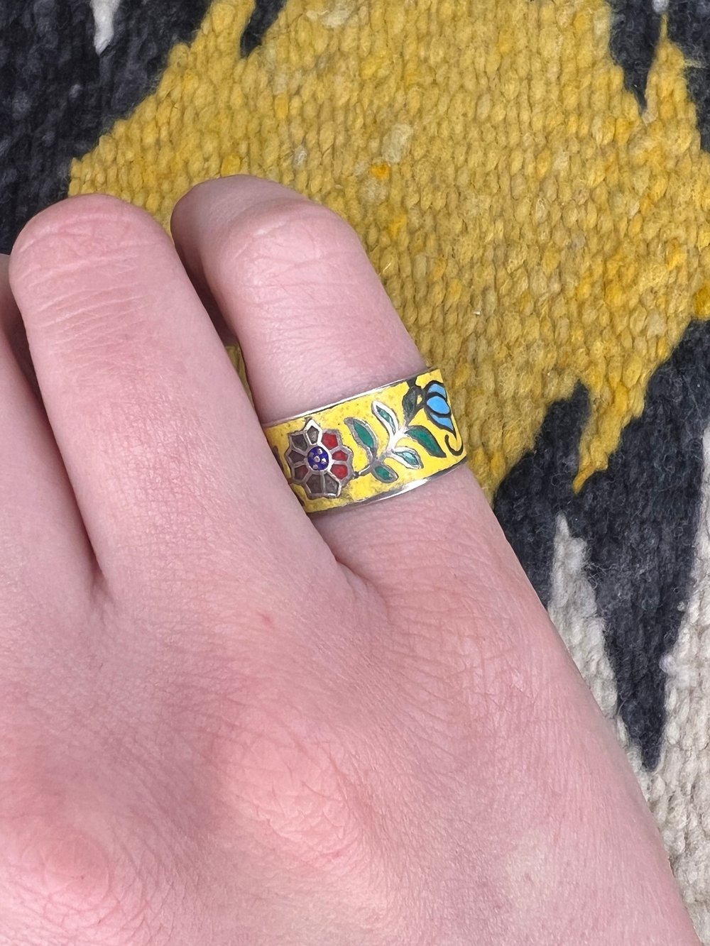 Thailand Sterling and Enamel Floral Ring (7.25)