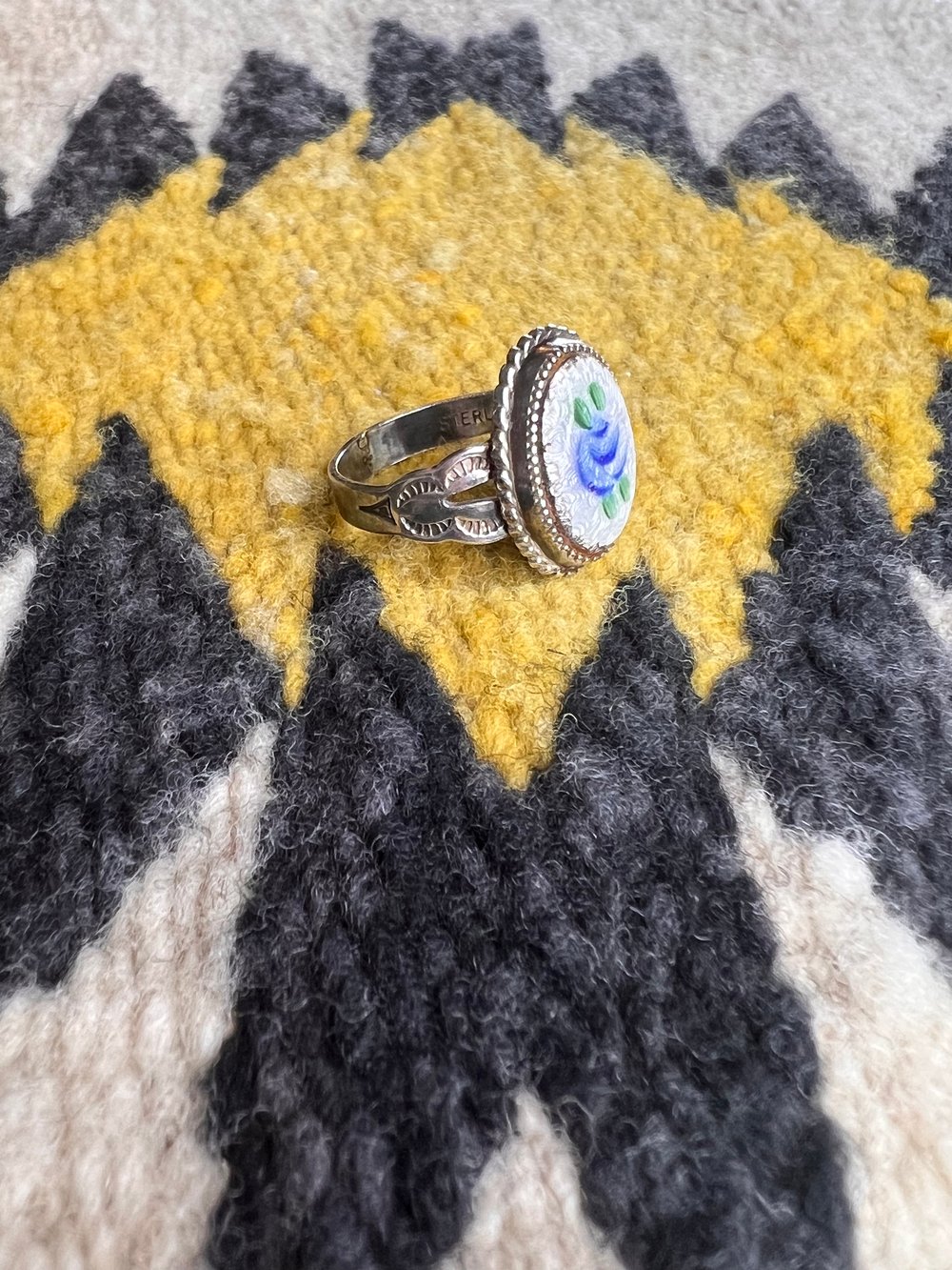 Sterling and Hand Painted Floral Ring (8)