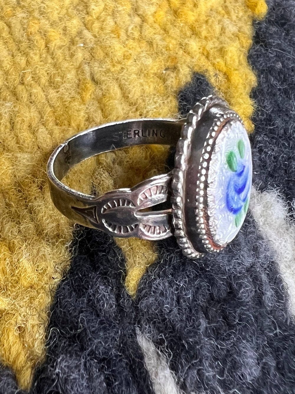 Sterling and Hand Painted Floral Ring (8)