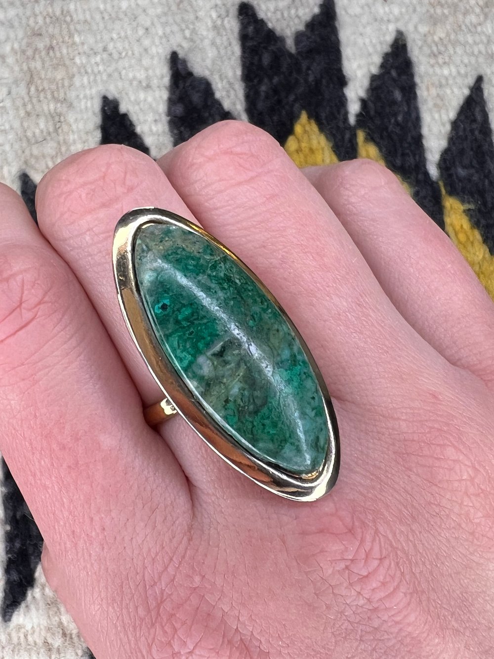 Sterling and Large Green Turquoise Ring (9)
