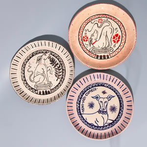 Image of Hand-built Painted Stoneware Decorative Plate - Pink Crackle