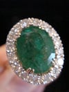 Modern 18ct yellow gold natural emerald 3ct + and diamond 0.80ct cluster ring