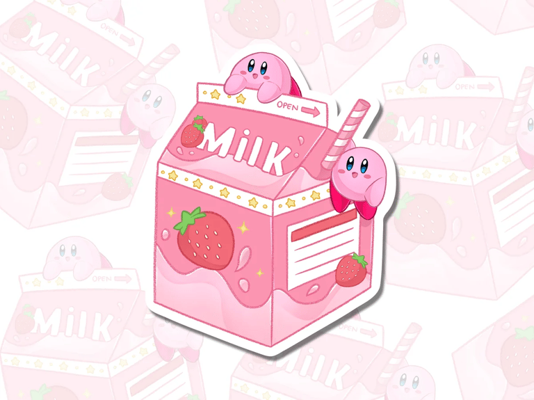 Strawberry Milk Kirby Parody Die Cut Sticker