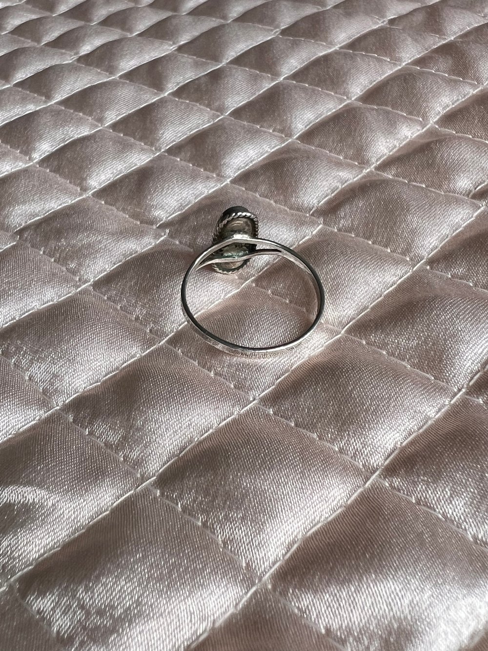 Sterling and Small Rose Quartz Ring (7.75)