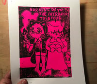 Image 2 of BURN DOWN PATRIARCHY! No. 2 Original A5 Linocut Print 