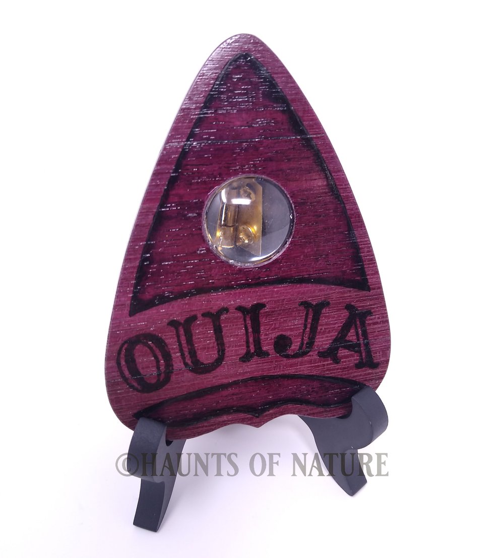 Wood Burned Ouija Planchette: "OUIJA" (Purple Heartwood)