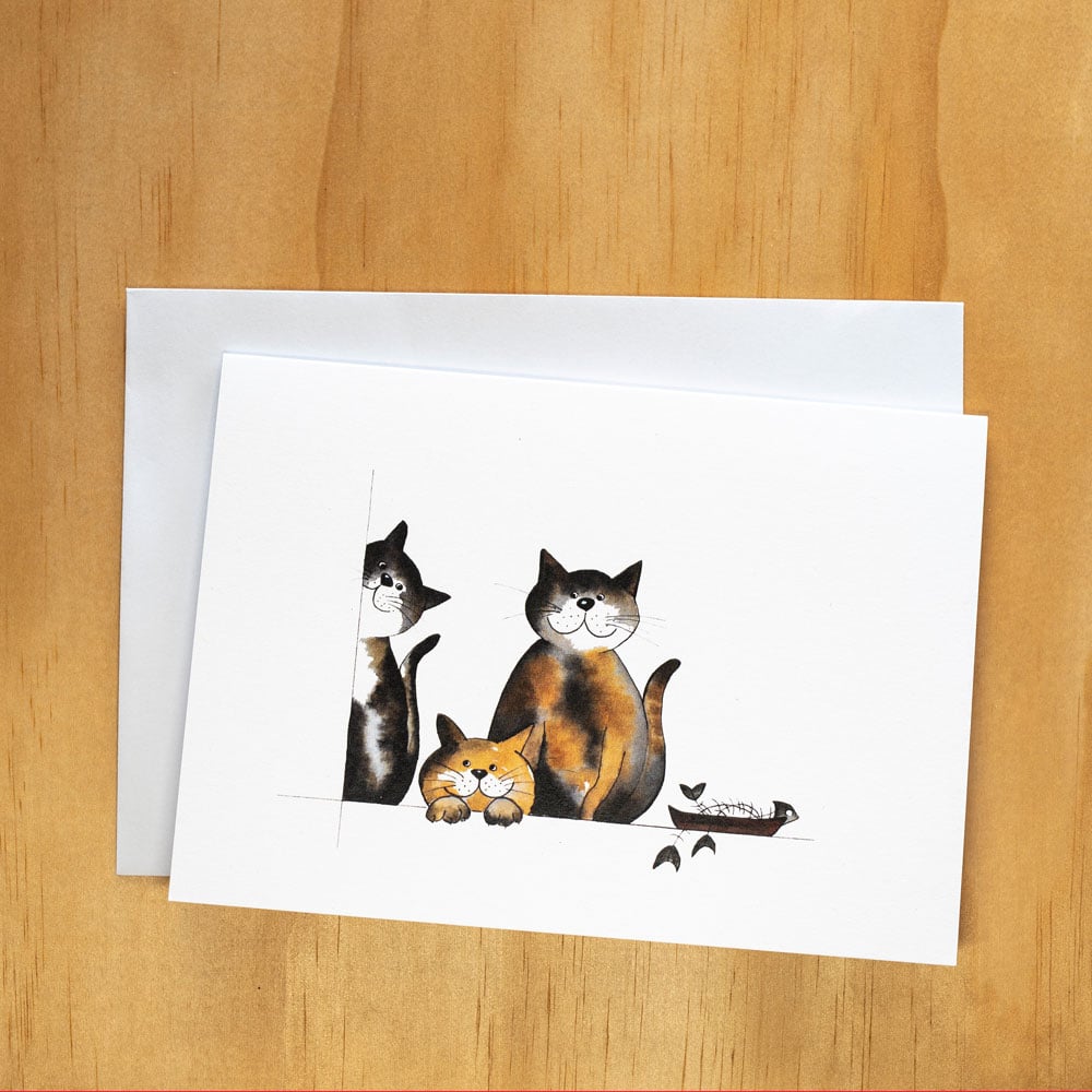 Image of Greeting card - Hungry cats