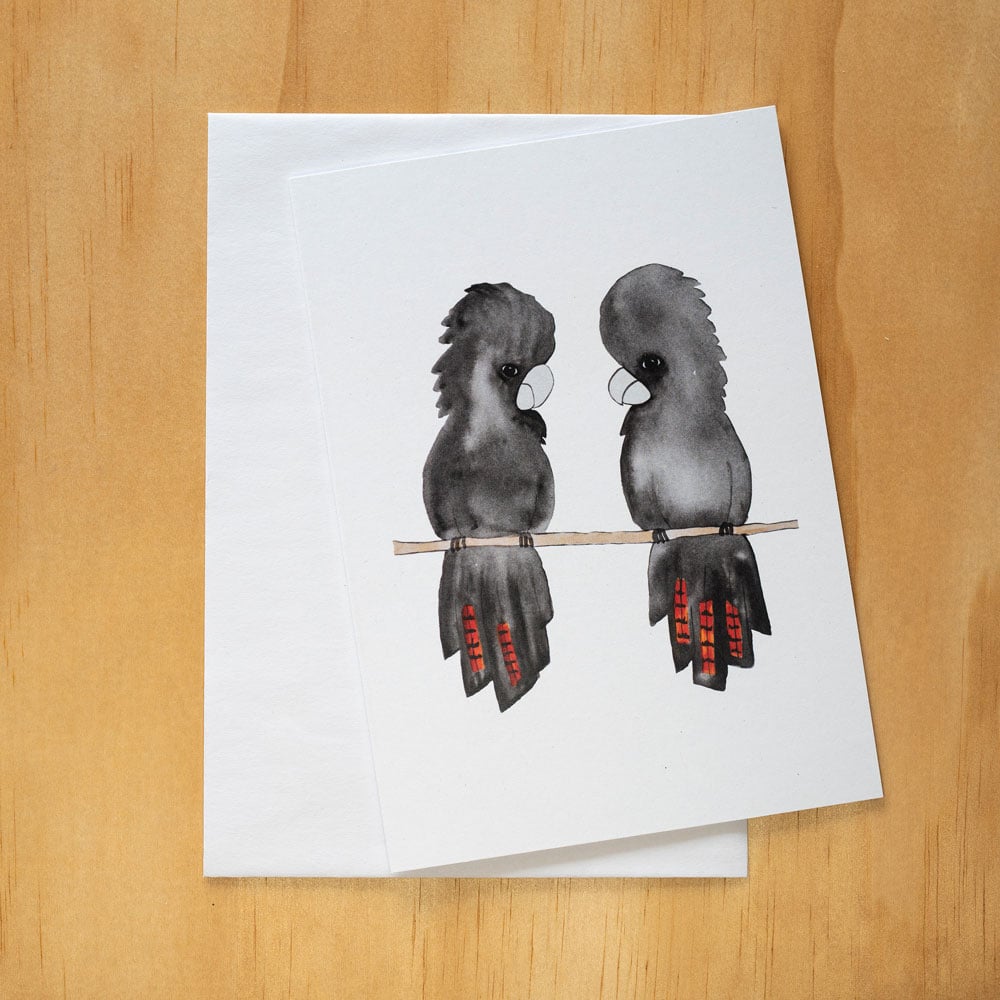 Image of Greeting card - A pair of glossy black cockatoos