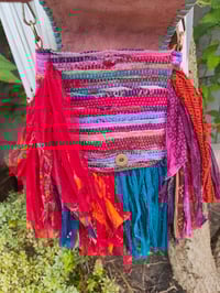 Image 6 of FRILL MINI body cross Sari bag with ruffles - detachable strap -peace sign 2