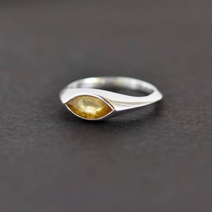 Image of Sri Lanka Honey Yellow Sapphire marquise cut silver signet ring