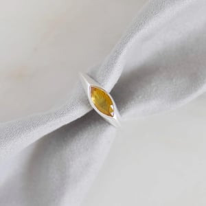 Image of Sri Lanka Honey Yellow Sapphire marquise cut silver signet ring