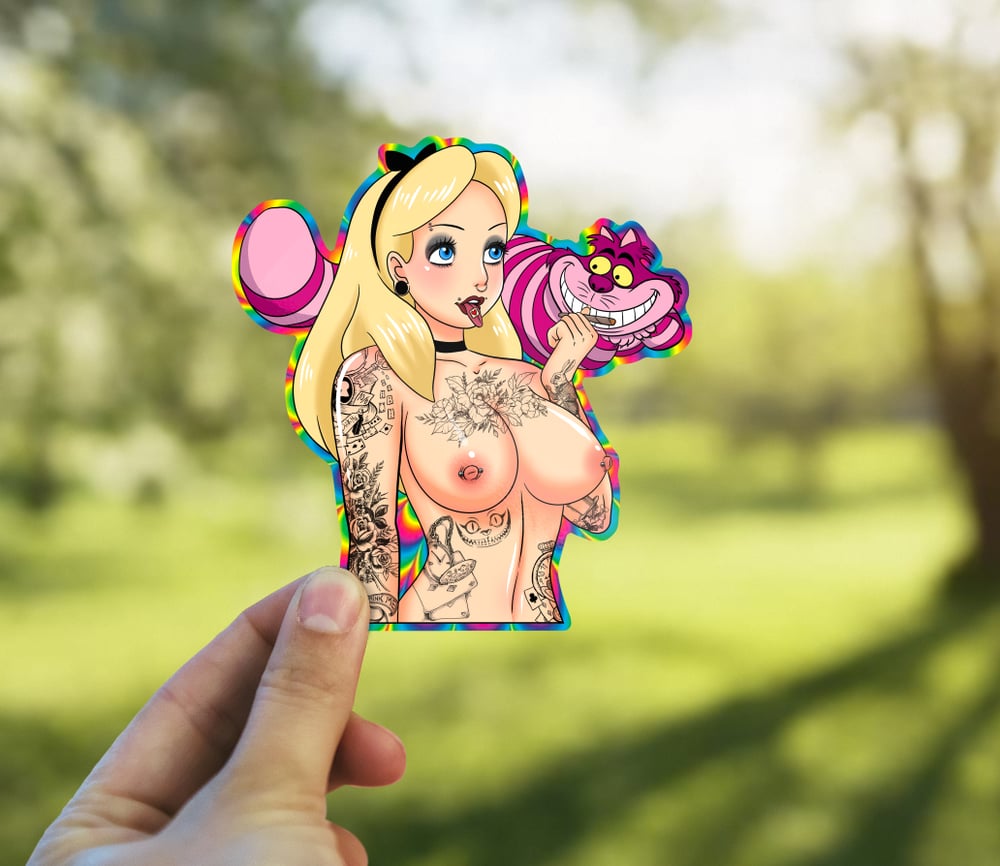 Image of Sexy Psychedelic Alice In Wonderland Sticker, Tattooed Alice