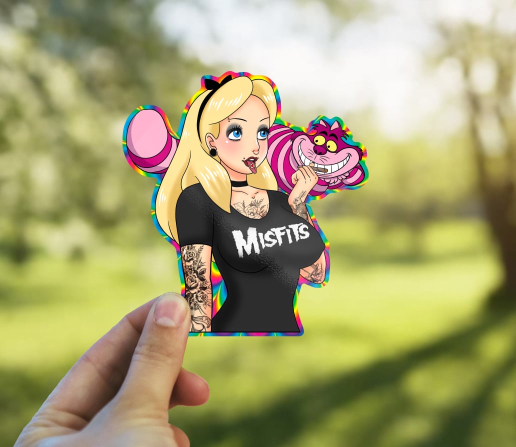 Image of Sexy Psychedelic Alice In Wonderland Sticker, Tattooed Alice