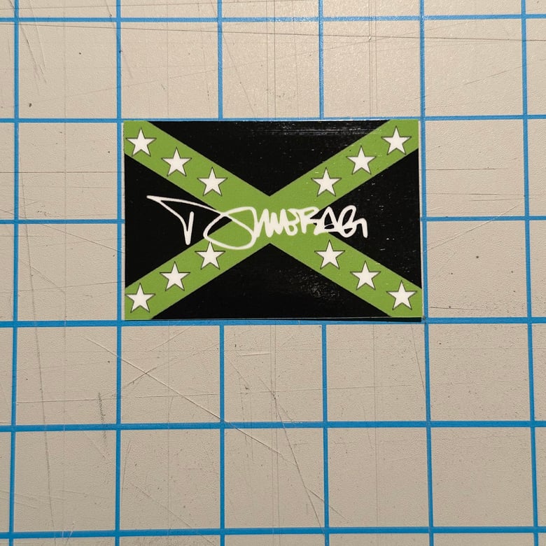 Image of Dimebag Darrell “stars & bars” autograph green flag sticker